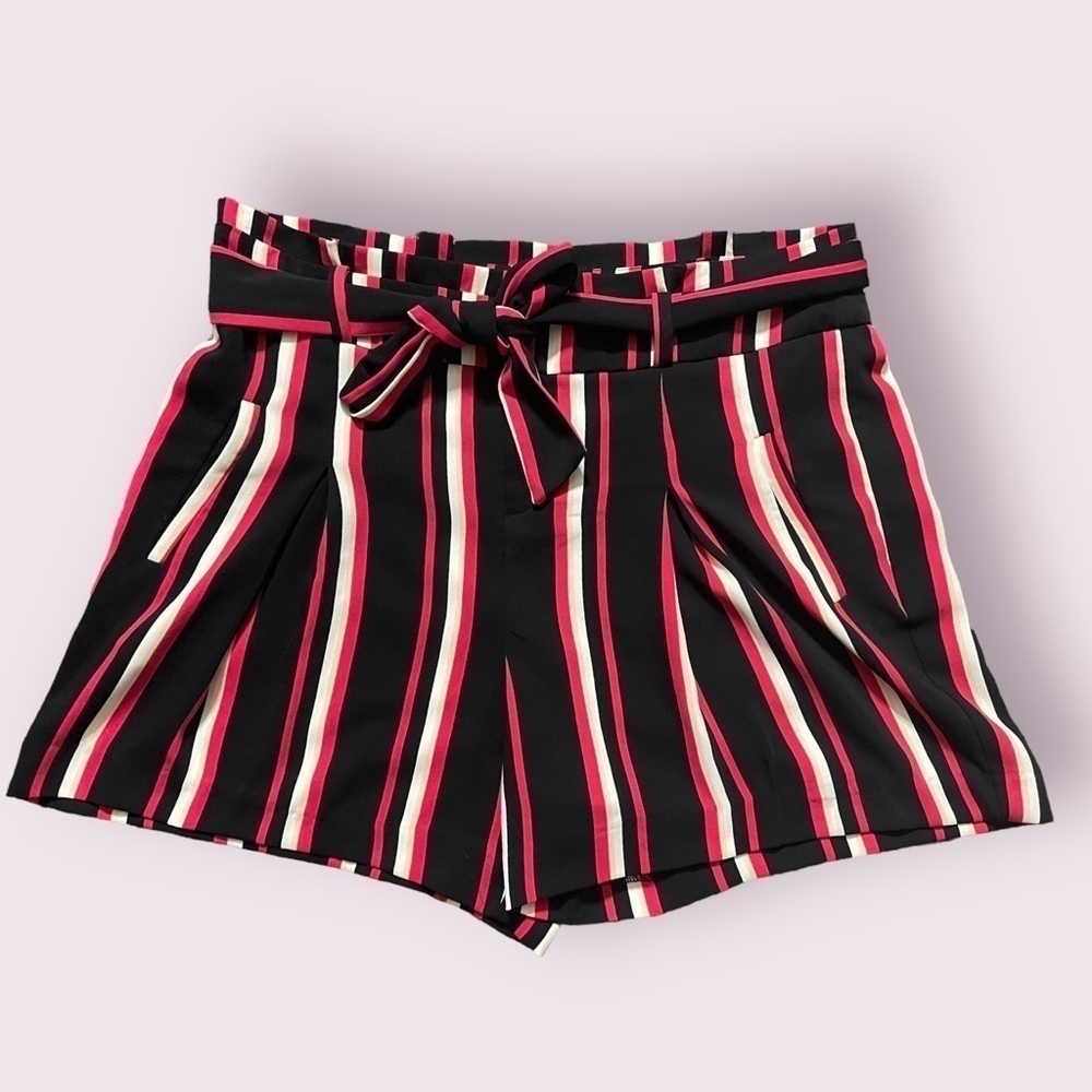 Torrid Black Pink White Striped Tie Waist Shorts Size 10